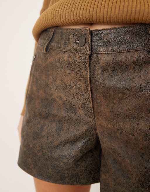 JJXX - Forvaskede brune mikroshorts i læder - Del af sæt, 3 af 5