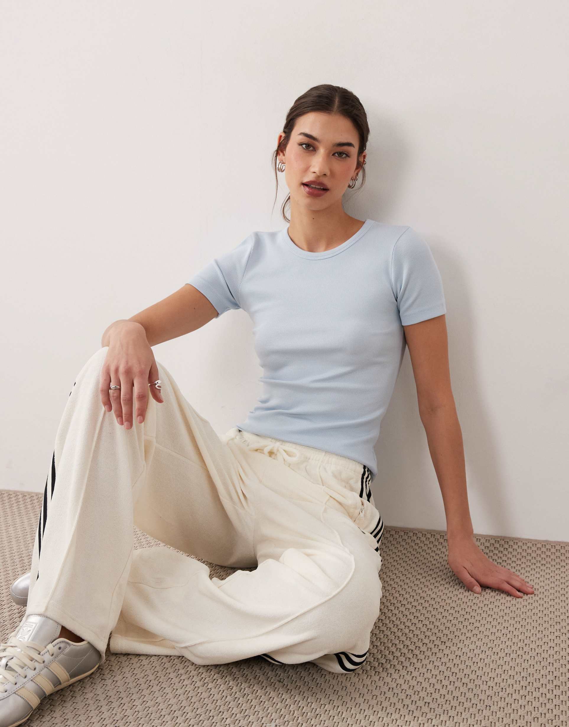 jjxx frankie ribbed t-shirt in light blue