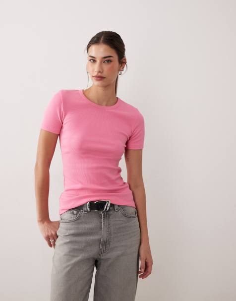 JJXX Frankie ribbed t-shirt in pink
