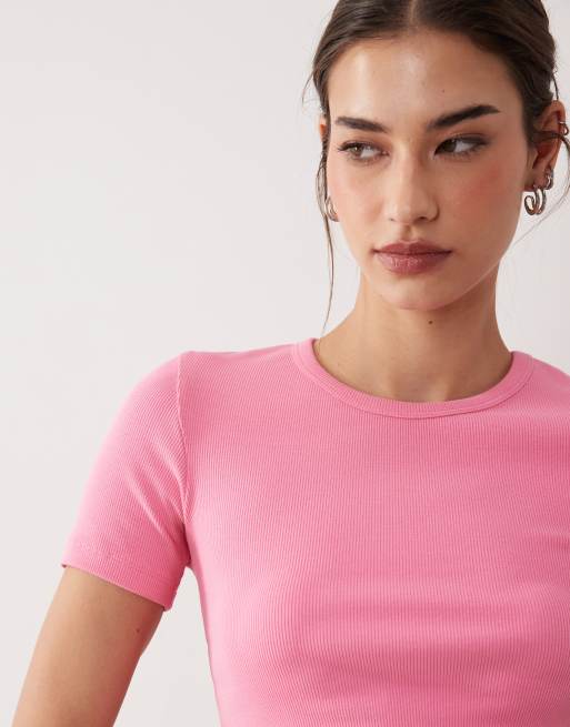 JJXX Frankie ribbed t-shirt in pink, 3 of 4