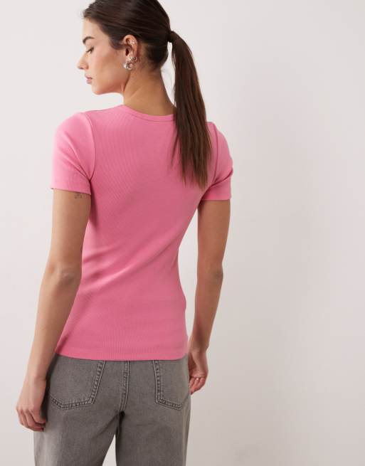 JJXX Frankie ribbed t-shirt in pink, 4 of 4