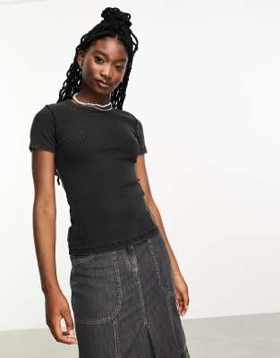 JJXX Frankie ribbed T-shirt in washed black