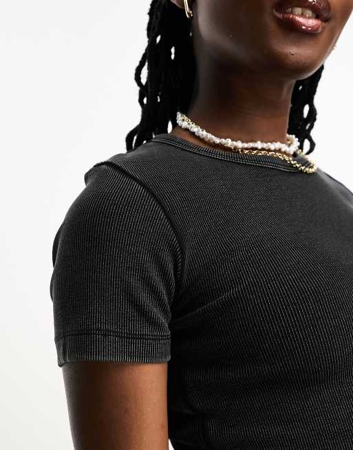 JJXX Frankie ribbed t-shirt in washed black, 3 of 4