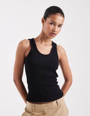JJXX Frida ribbed tank top in black