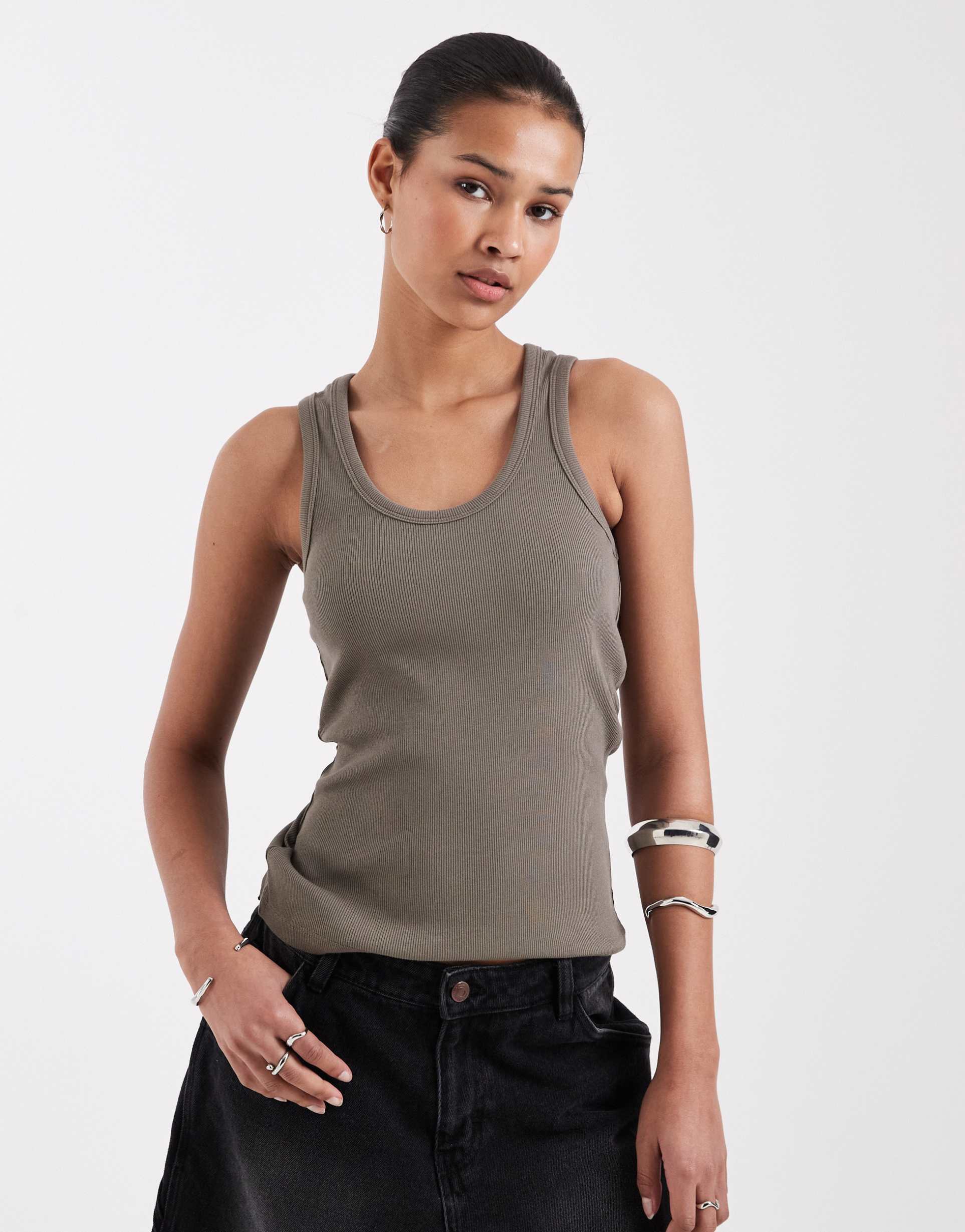 jjxx frida ribbed tank top in brown