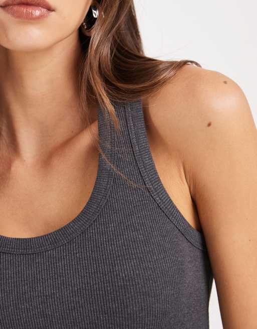 JJXX Frida ribbed tank top in dark gray, 3 of 4