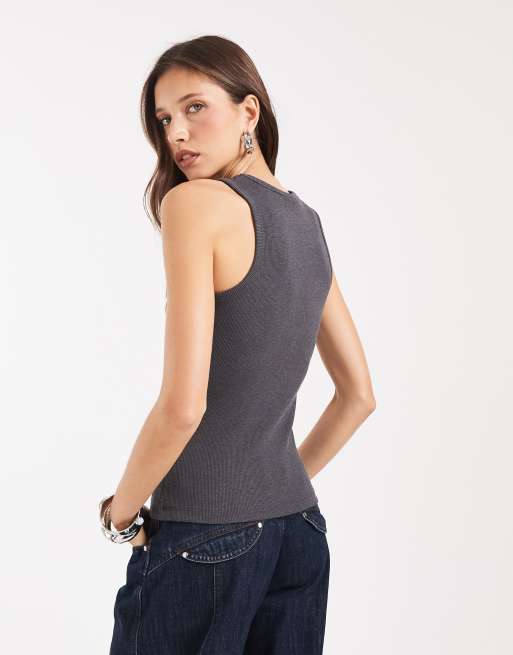 JJXX Frida ribbed tank top in dark gray, 4 of 4