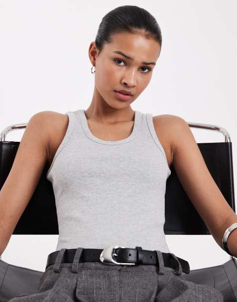 JJXX Frida ribbed tank top in light gray - view 1