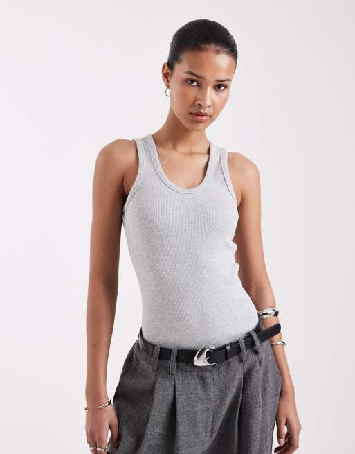 JJXX Frida ribbed tank top in light gray, 4 of 4