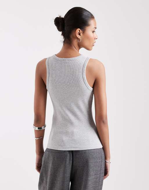 JJXX Frida ribbed vest top in light grey, 3 of 4