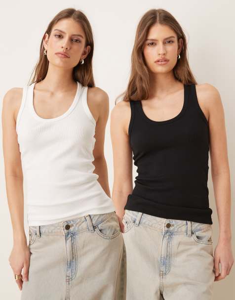 JJXX Frida ribbed vest two pack in black and white - view 1