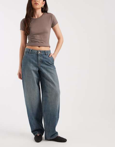 JJXX – Fuji – Mellanblå, tvättade jeans med barrelben och justerbar midja - view 1