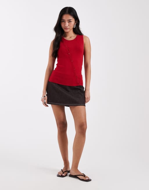 JJXX - Gebreid hemdje met asymmetrische knoopsluiting in rood, 2 van 4
