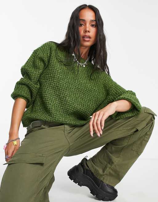 JJXX - Gebreide oversized trui met wafeltextuur in groen
