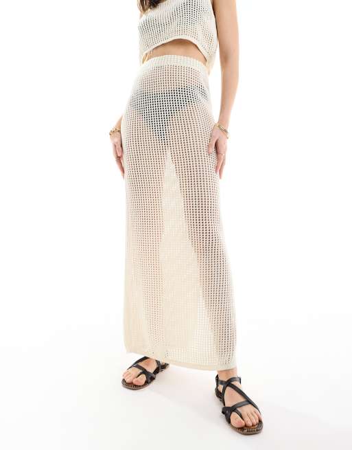 JJXX - Gehaakte maxirok in beige, deel van co-ord set 