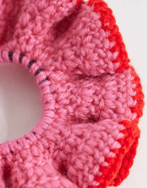 JJXX - Gehaakte scrunchie in roze en rood, 2 van 3