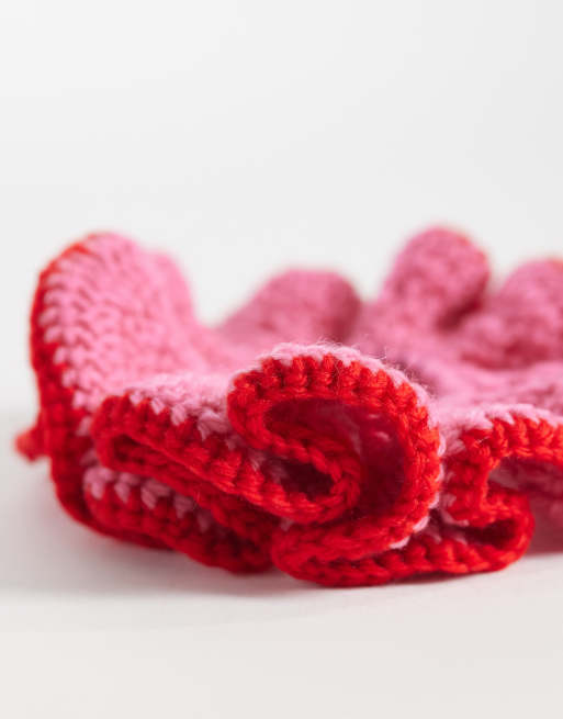 JJXX - Gehaakte scrunchie in roze en rood, 3 van 3