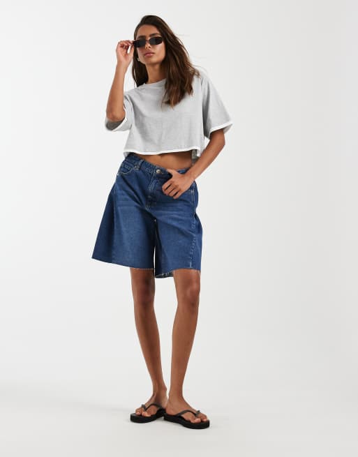 JJXX - Gelaagd oversized cropped T-shirt in grijs, 2 van 4