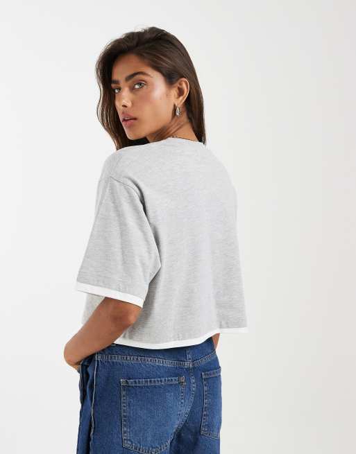 JJXX - Gelaagd oversized cropped T-shirt in grijs, 4 van 4