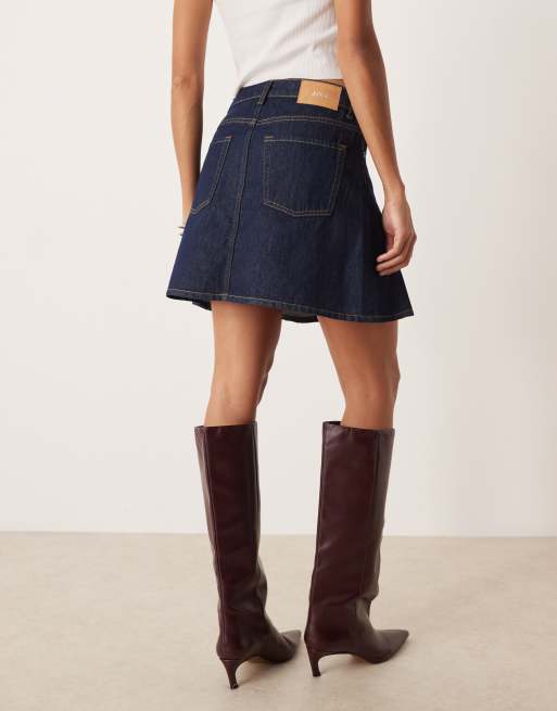 JJXX - Geplooide denim mini rok in donkere wassing, 2 van 5