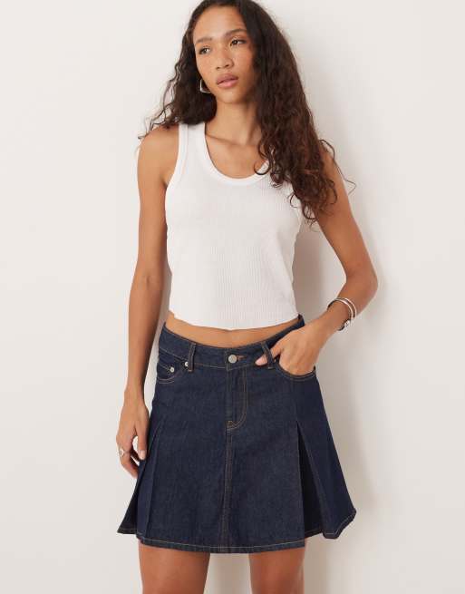 JJXX - Geplooide denim mini rok in donkere wassing, 3 van 5