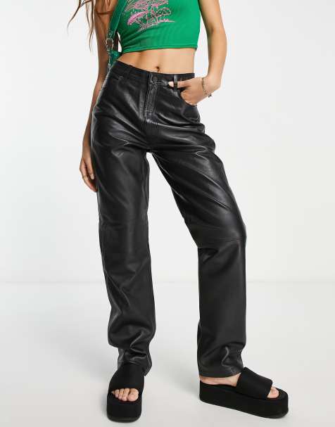 JJXX – Gerade geschnittene Hose aus echtem Leder in Schwarz - view 1