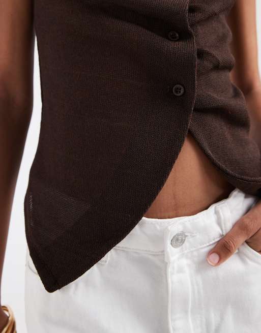 JJXX – Gerafftes Strickoberteil in Braun mit Knopfleiste, 2 von 4