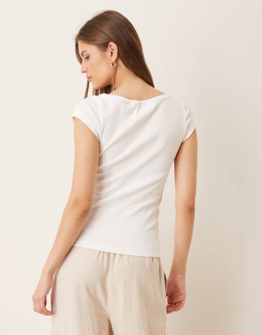 JJXX - Geribbeld T-shirt met boothals in wit, 4 van 4