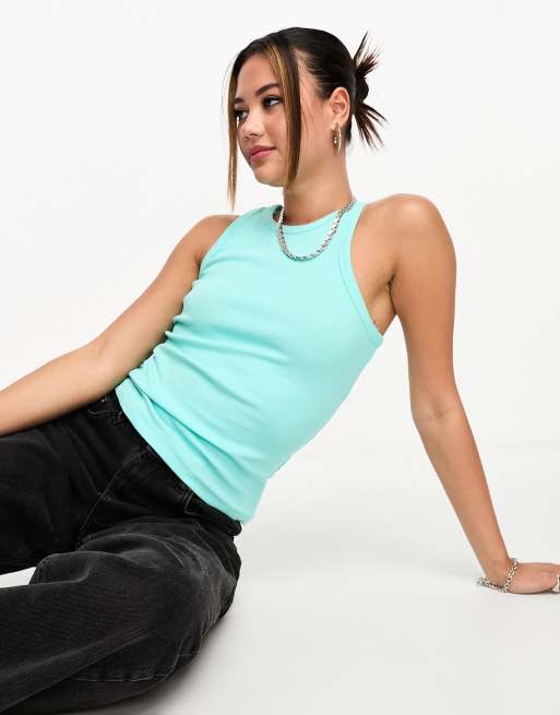 JJXX - Geribbelde top met racerhals in turquoise