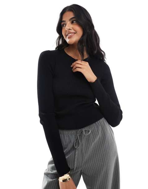 JJXX – Gerippter Pullover in Schwarz mit Rundhalsausschnitt - view 1