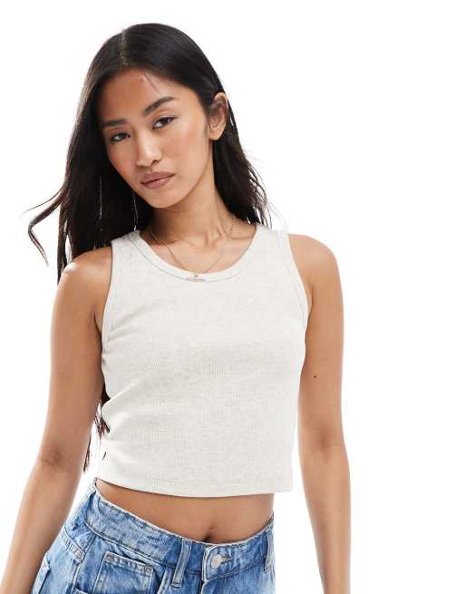 JJXX – Geripptes Cropped Trägertop in Hellbraun