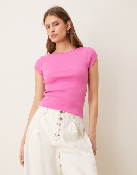 JJXX – Geripptes T-Shirt in Rosa mit U-Boot-Ausschnitt - view 1