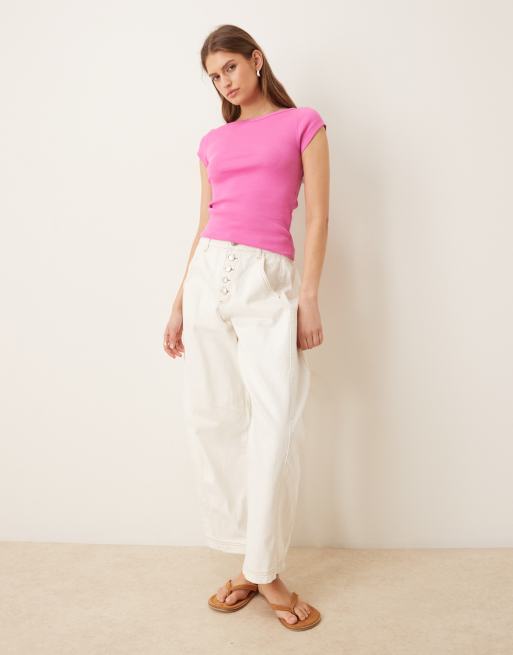 JJXX – Geripptes T-Shirt in Rosa mit U-Boot-Ausschnitt, 3 von 4