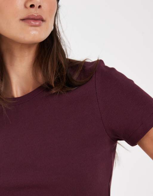 JJXX geripptes T-Shirt in tiefem Burgunderrot, 3 von 4