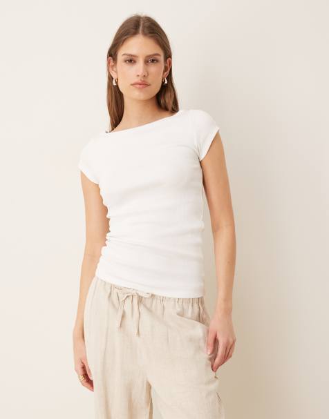 JJXX – Geripptes T-Shirt in Weiß mit U-Boot-Ausschnitt - view 1