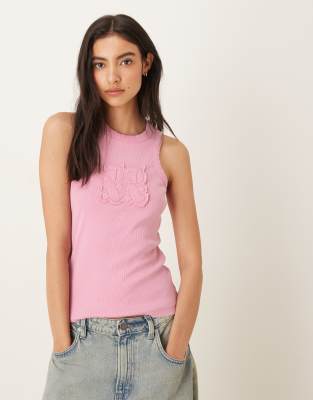 JJXX - Geripptes Trägertop in Rosa mit Aufnäher
