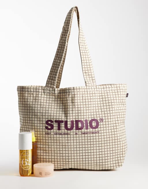 JJXX geruite tote tas met logo in crème, 2 van 4