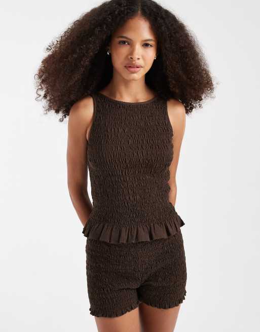 JJXX - Gesmokte micro short in bruin, 2 van 5