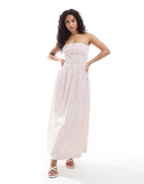 JJXX – Gesmoktes, trägerloses Kleid mit rosa Streifen - view 1