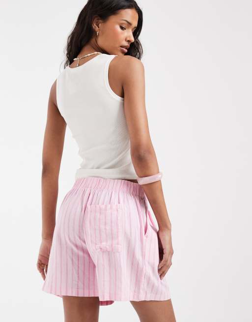 JJXX - Gestreept short van linnenmix in roze, 5 van 5