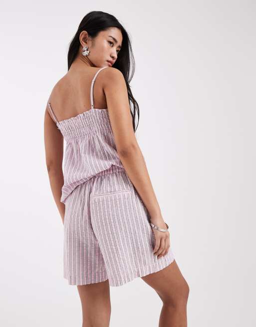 JJXX - Gestreepte seersucker short in roze, 5 van 5