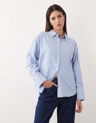 JJXX - Gestreifte Hemdbluse aus Popeline in Blau