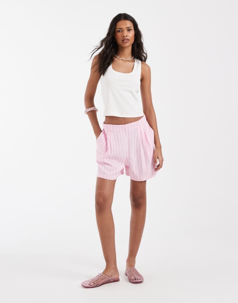 JJXX – Gestreifte Shorts aus Leinenmix in Rosa - view 1