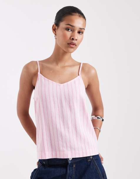 JJXX – Gestreiftes Camisole-Oberteil aus Leinenmix in Rosa - view 1