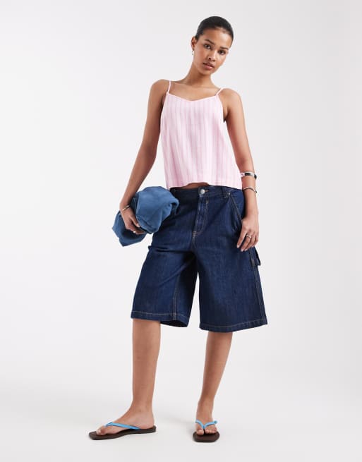 JJXX – Gestreiftes Camisole-Oberteil aus Leinenmix in Rosa, 2 von 4