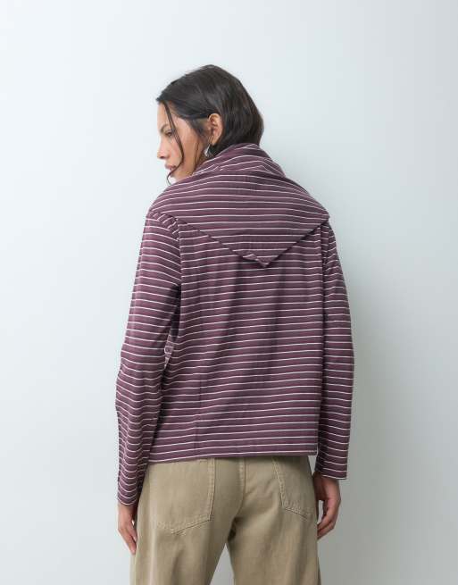 JJXX gestreiftes langärmliges T-Shirt mit Schal in Burgunderrot, 5 von 5