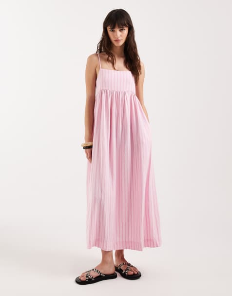 JJXX – Gestreiftes Maxikleid aus Leinenmix in Rosa - view 1
