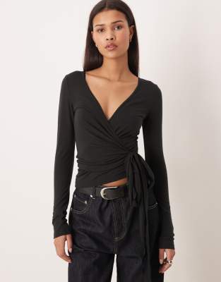 JJXX - Gewickeltes Ballett-Oberteil in Schwarz