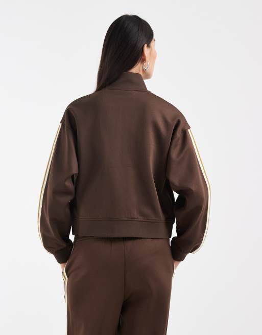 JJXX giacca coordinata con chiusura con zip e dettaglio a righe marrone, 4 di 4