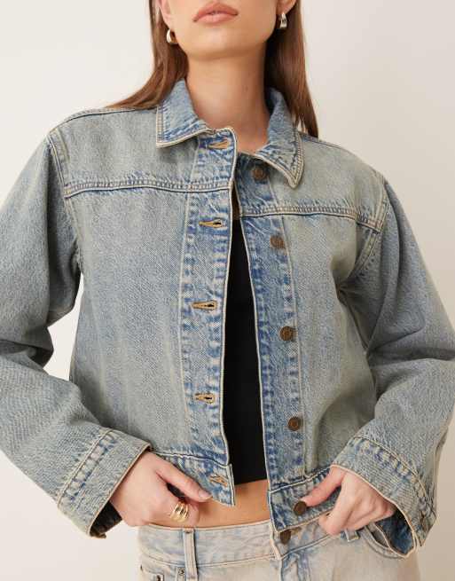 JJXX - Giacca squadrata di jeans azzurra, 3 di 4